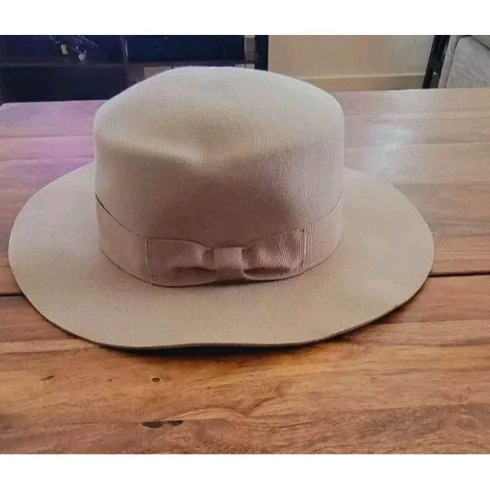 Wyeth Lila Taupe Wool Wide-Brim Fedora Hat Wool One Size